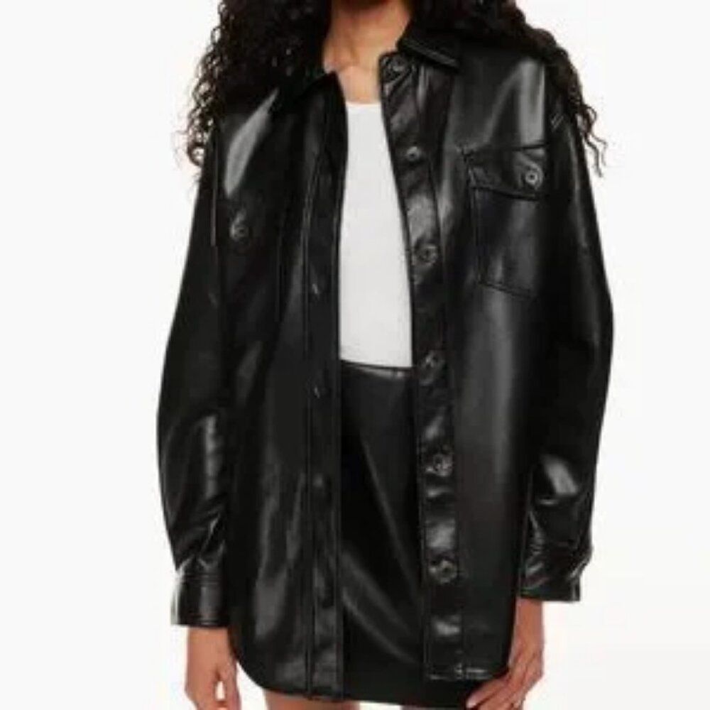NWT aritizia wildred black vegan leather "the ganna shirt jacket" - Picture 4 of 8